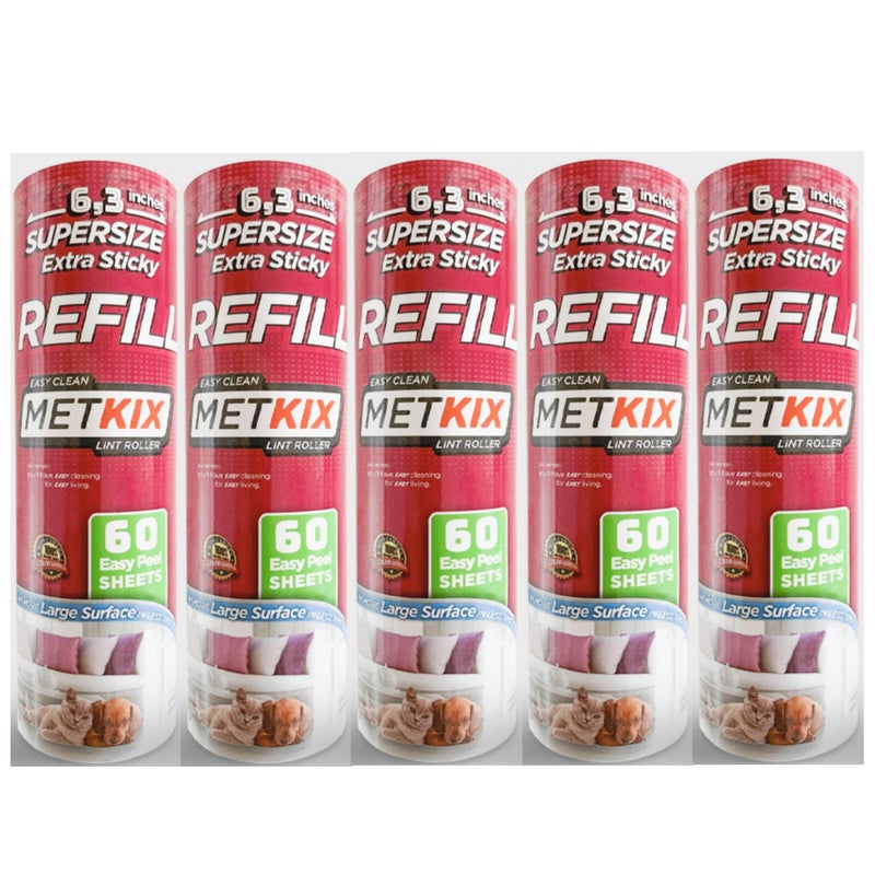 Metkix Refill for Metkix Supersize 6.3 inches Lint Roller 5 Packs Total 300 Sheets - Image 1